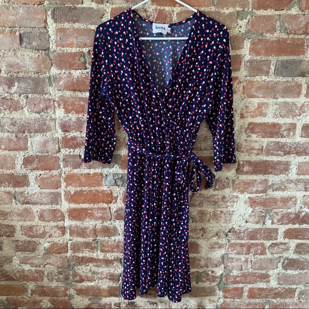 LEOTA Jersey Wrap Polka Dot Midi Dress Navy XL
